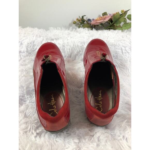Cole Haan Nike Air Luna waterproof patent leather slip-on shoes zip Front 9B Red - Picture 9 of 10